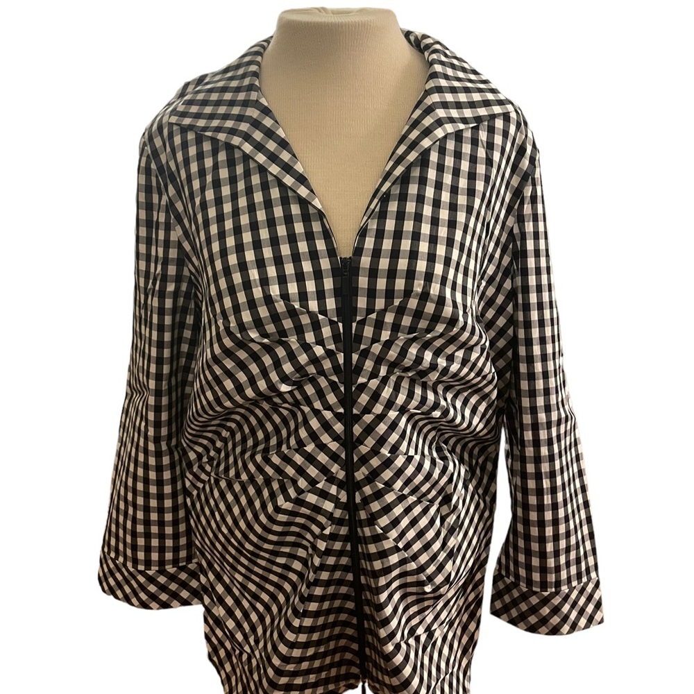 Lafayette 148 black and white plaid zipper blouse size 16